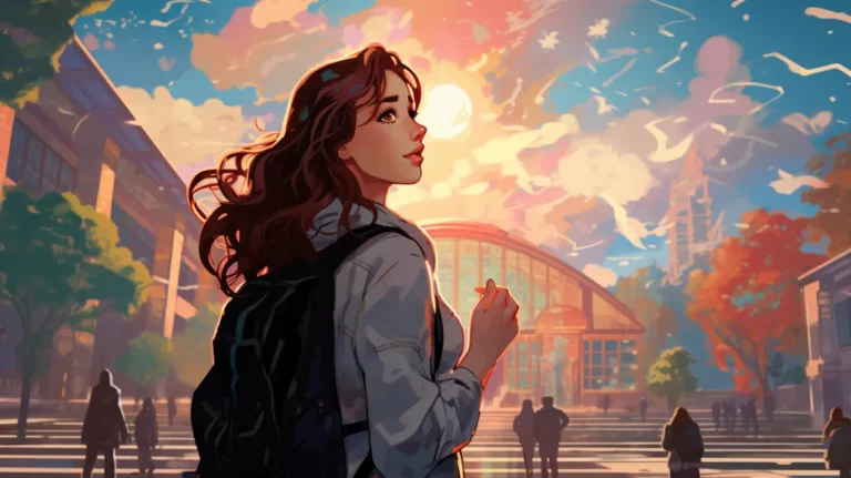 student looking around college campus on first day