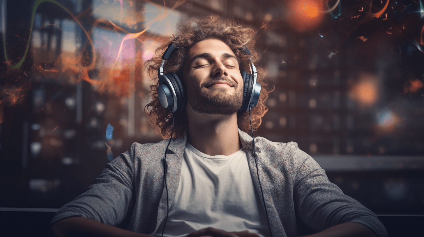 Office worker listening to music