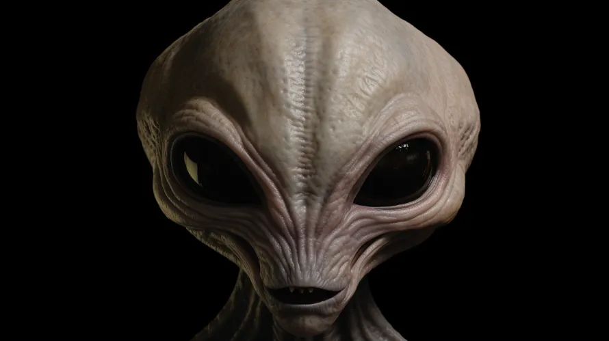 Creepy gray alien with large black eyes