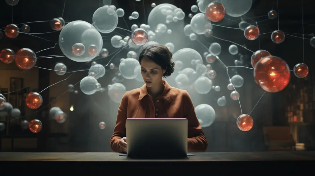 Woman doing complex computer work