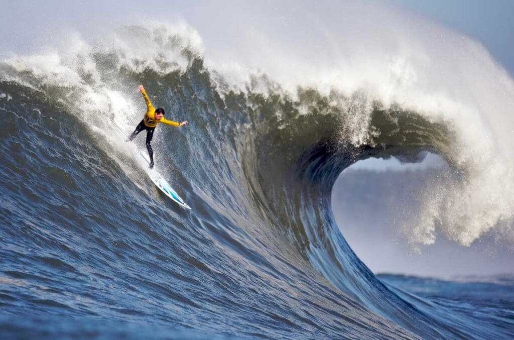 A surfer surfing a big wave