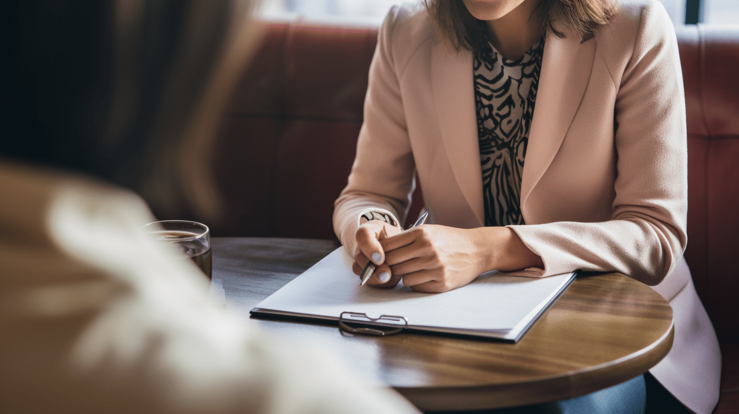 Therapist taking notes during a session