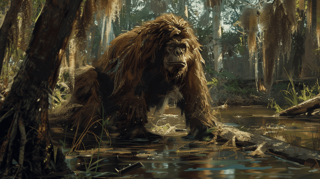A skunk ape in a Florida swamp