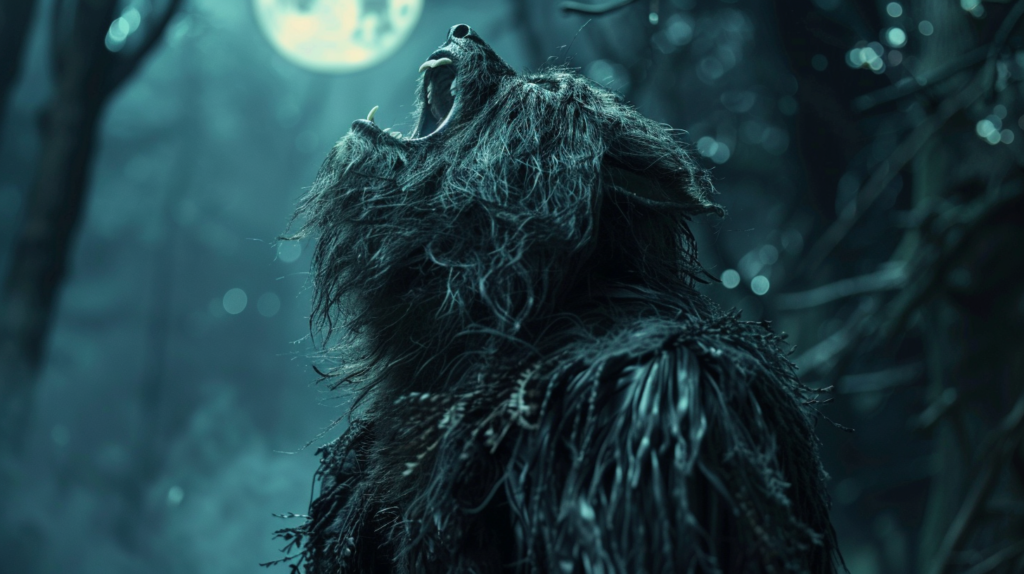 A werewolf howling at the moon