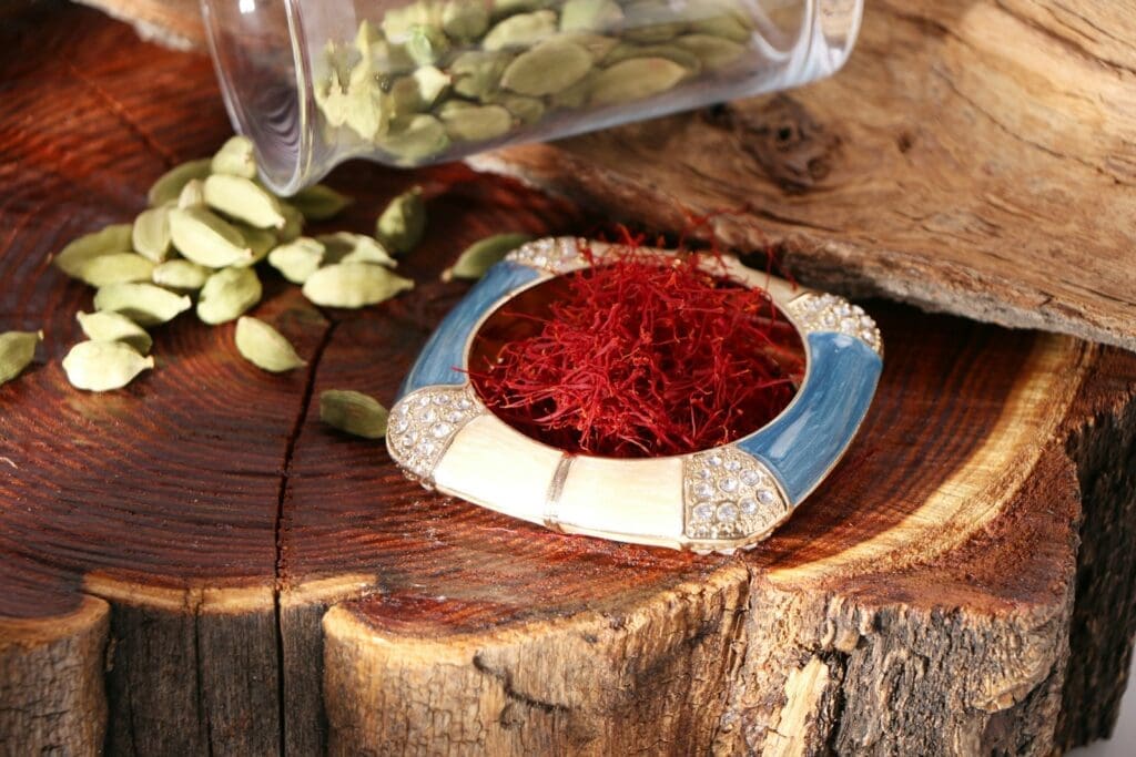 white ceramic container of saffron