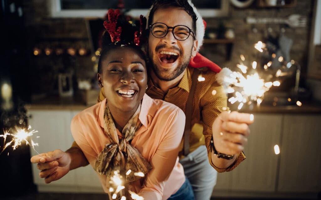 couple celebrating with sparklers