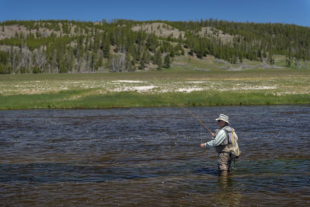 Fly Fisherman on Firehole River at Freight Road Trail Head (Fountain Flat Drive)