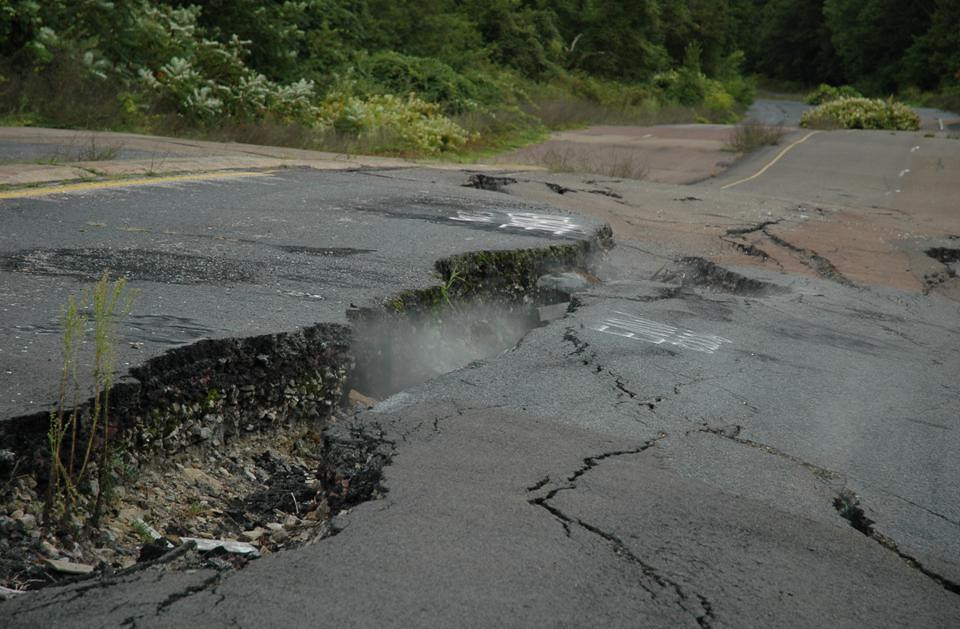 Cracked highway from subsurface coal fire (Route 61, near Centralia, Pennsylvania, USA) 3