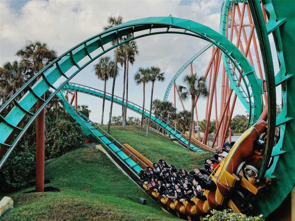 teal and orange roller coaster