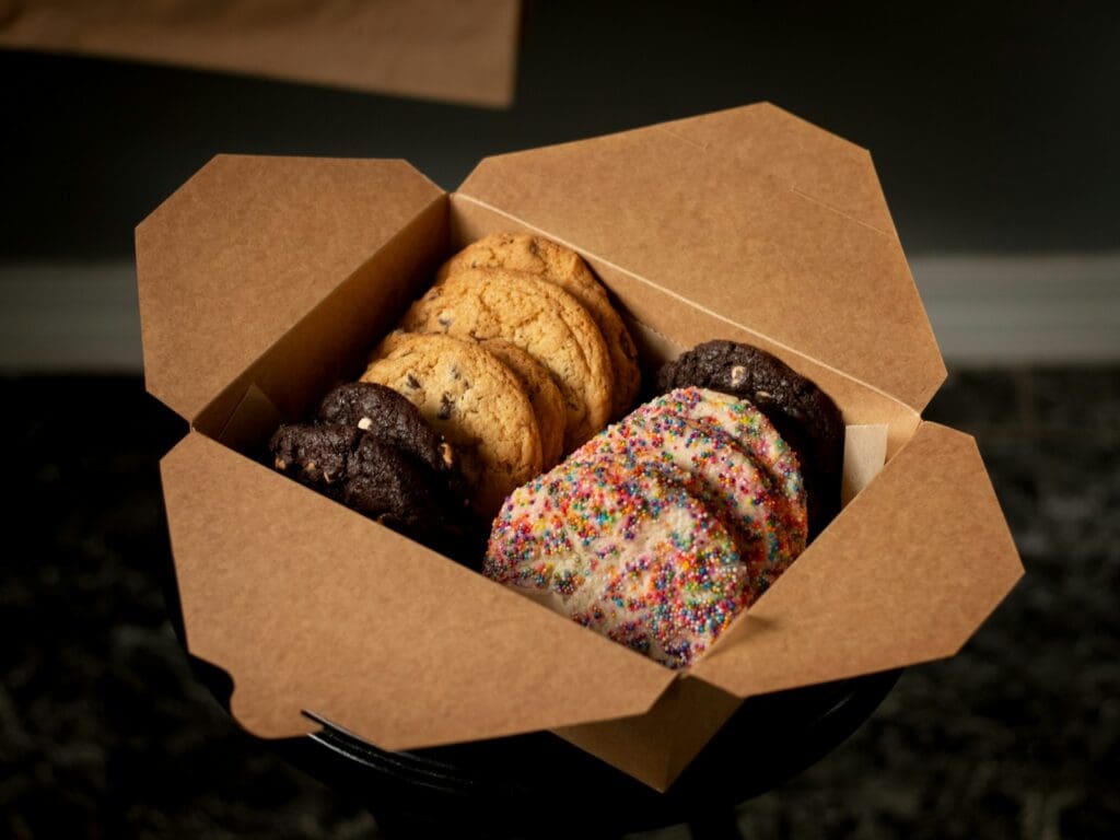 brown and purple bread in brown cardboard box