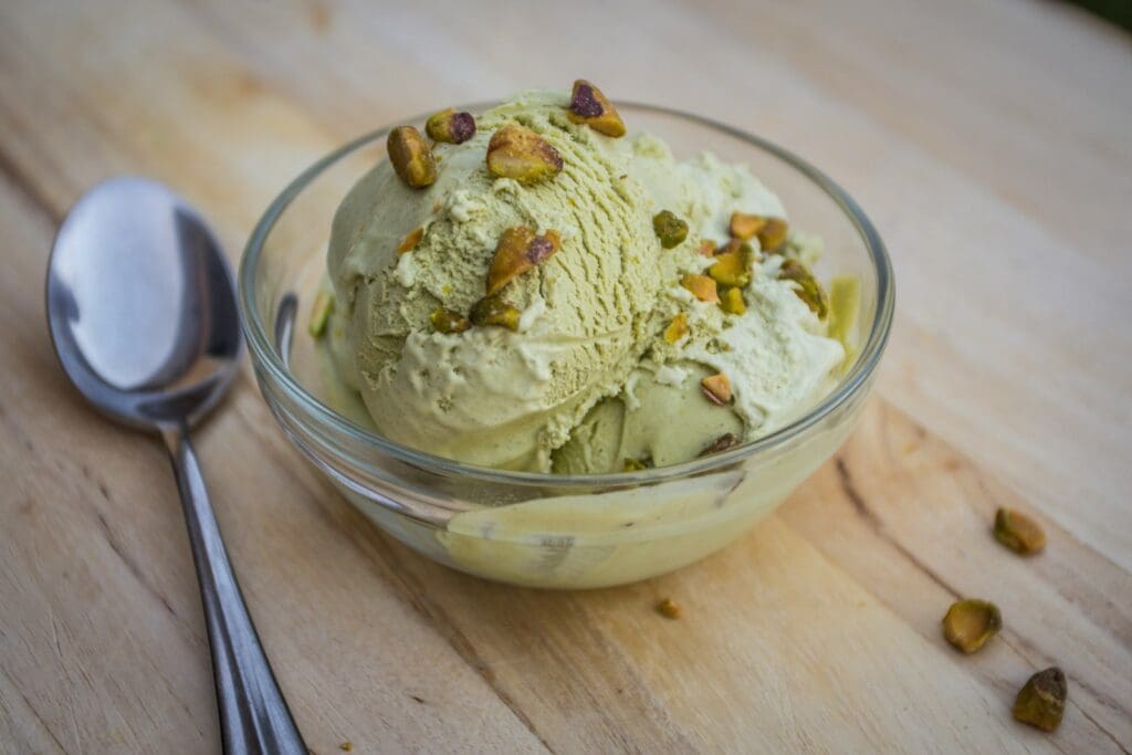 ice cream in clear glass bowl