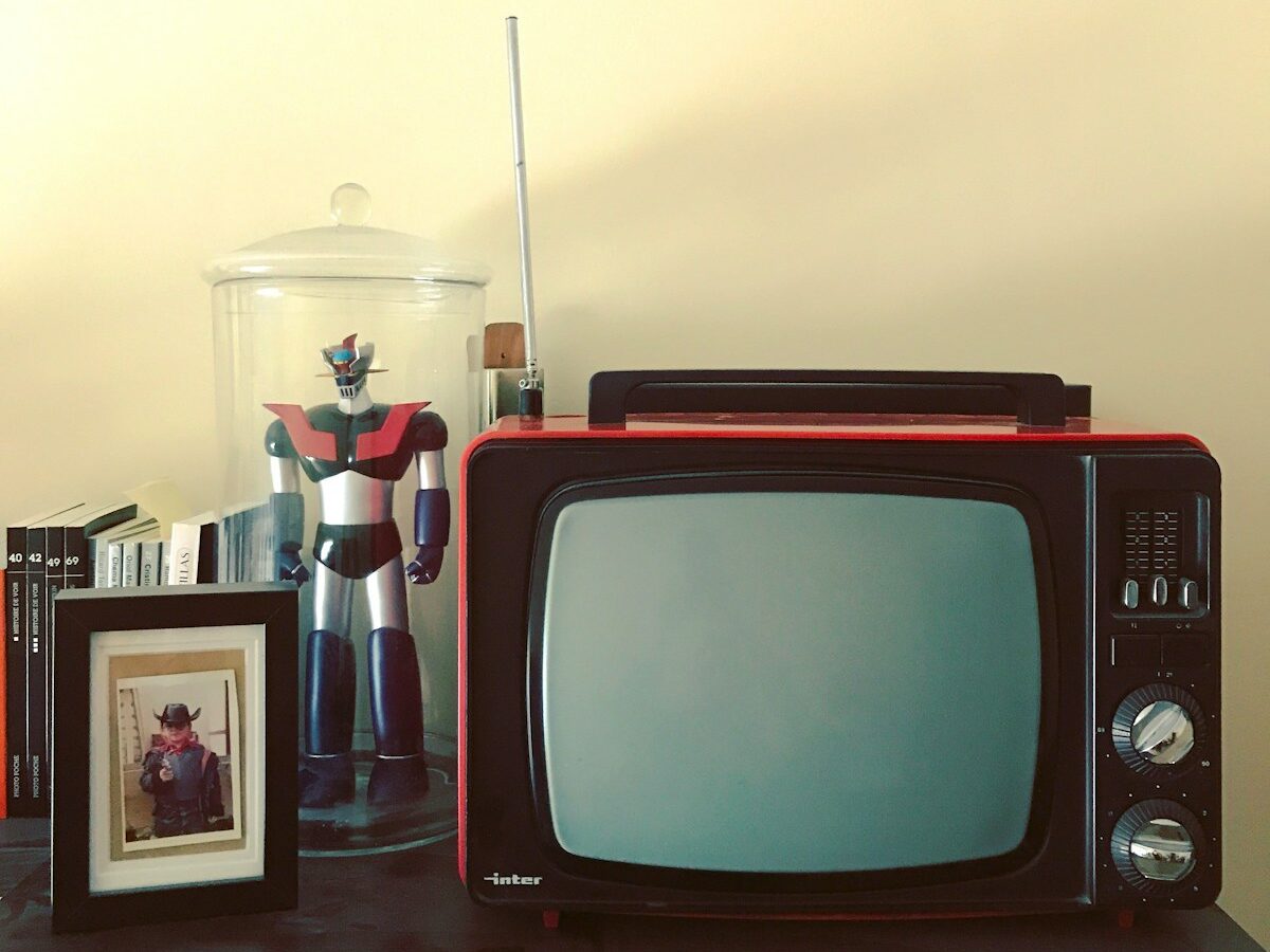 red and black crt tv