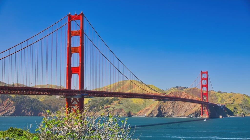 the golden gate bridge spans over the water