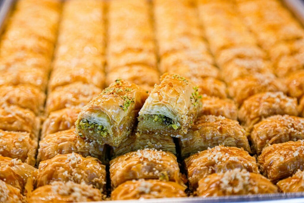 brown and green baklava