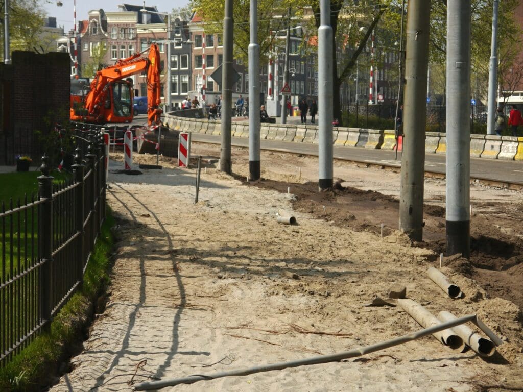 excavator on road