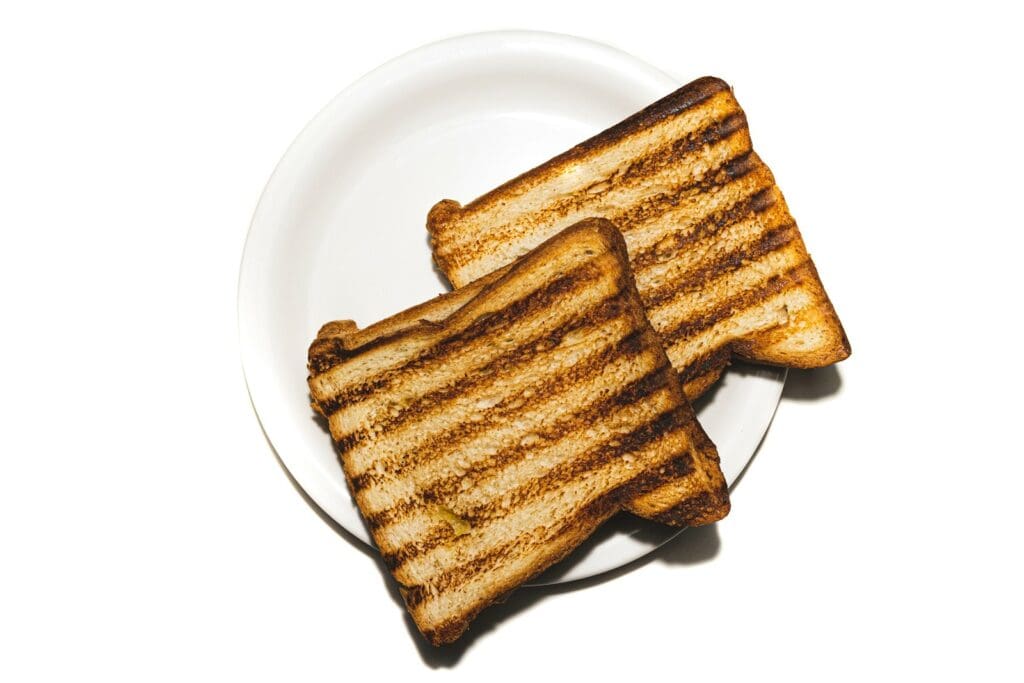 brown and black bread on white ceramic plate