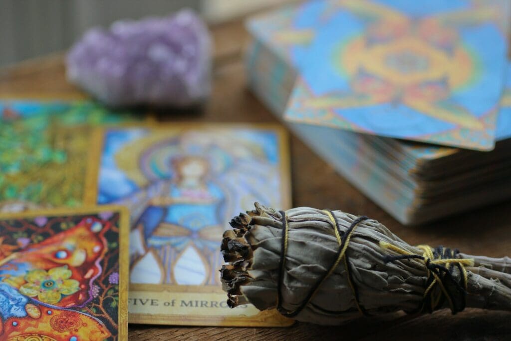 gray cloth torch tarot cards