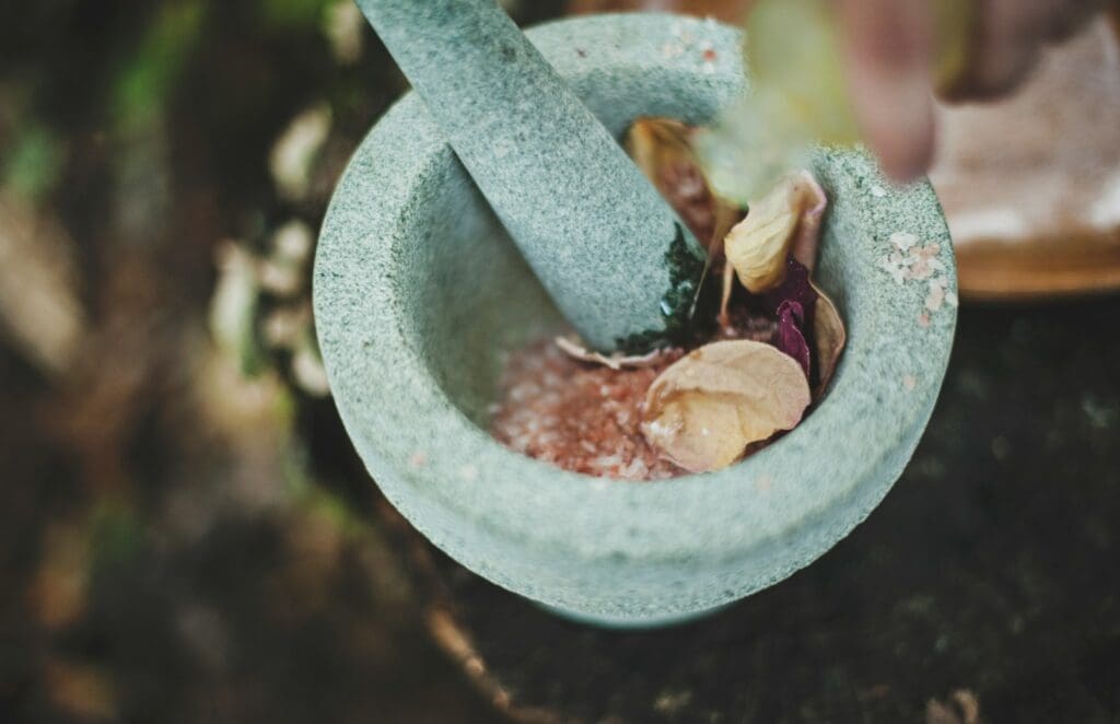 gray ceramic mortar and pestle