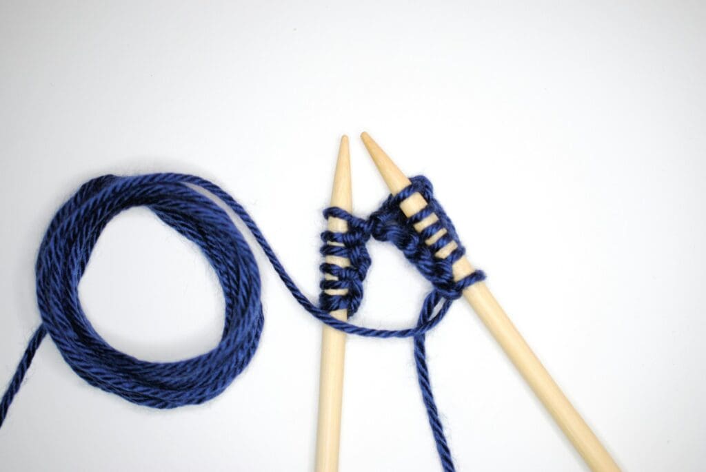 blue and white knitting