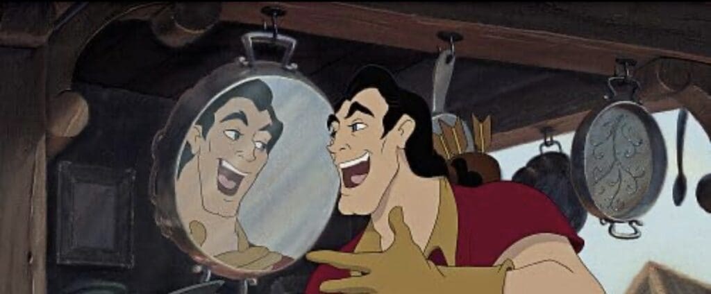 Gaston singing to his reflection