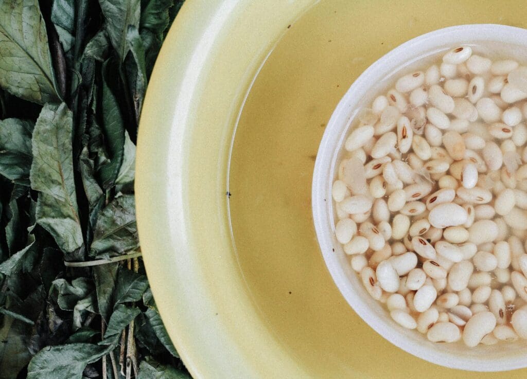 white beans in yellow bowl