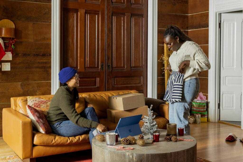 a group of people sitting around a living room