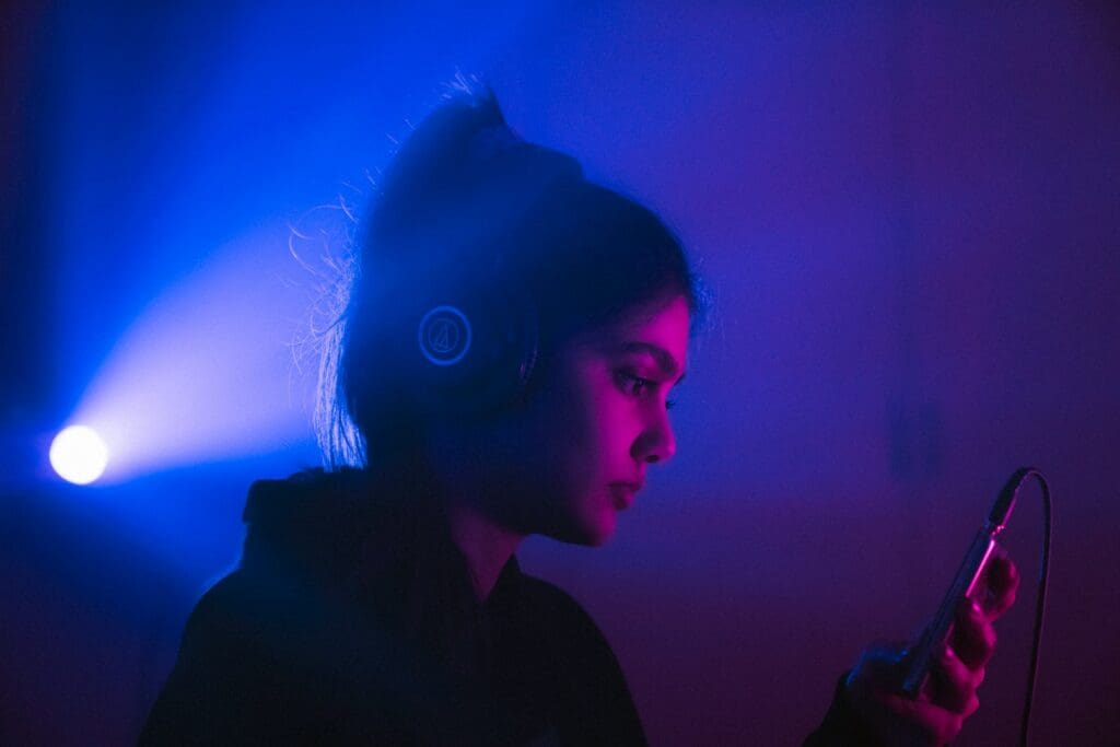 man in black shirt with blue light