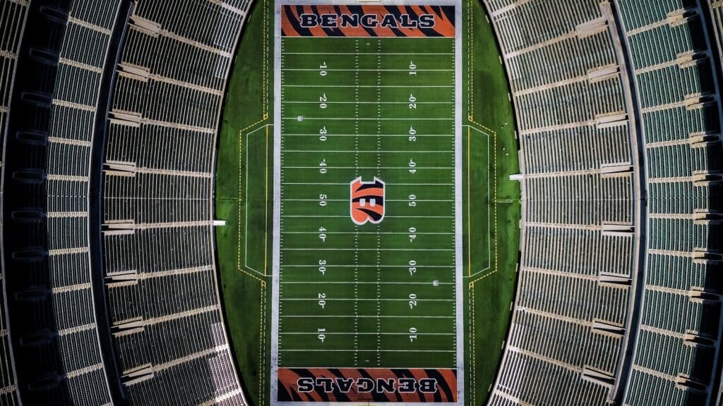 an aerial view of a football field