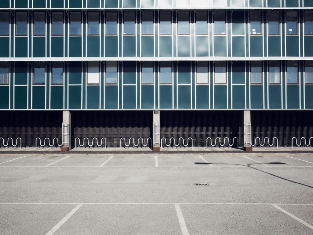 gray concrete framed glass building