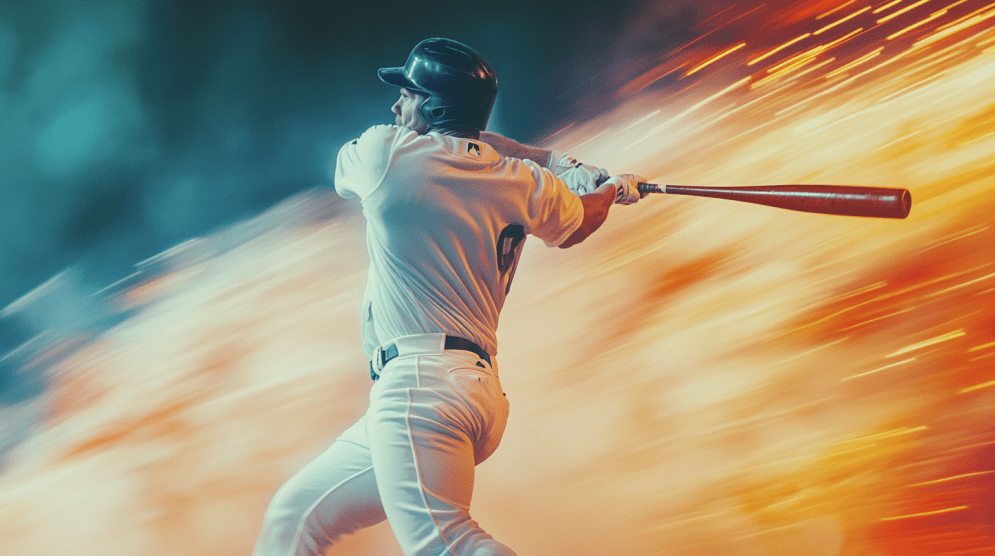 Baseball player hitting a ball