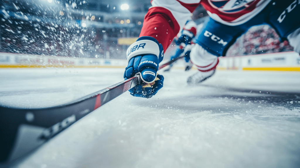 Action shot of hockey player on ice