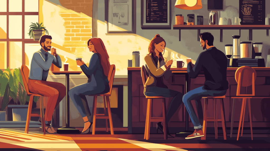 People enjoying coffee in a cozy coffee shop