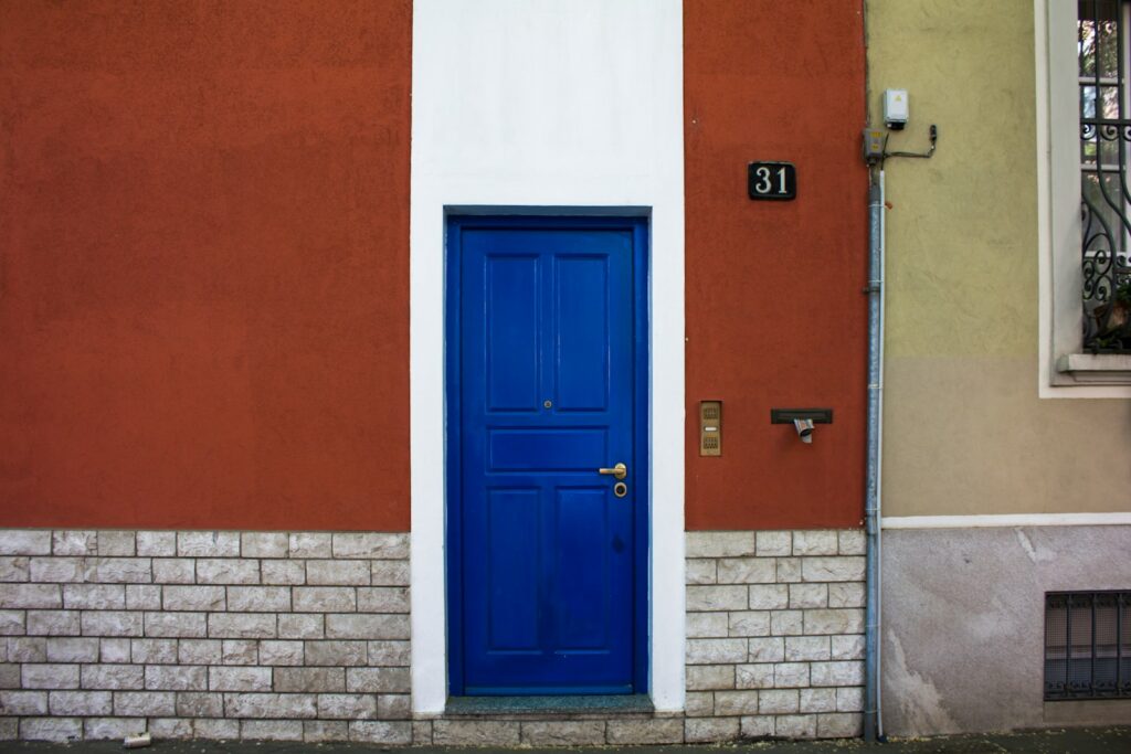 closed blue wooden door