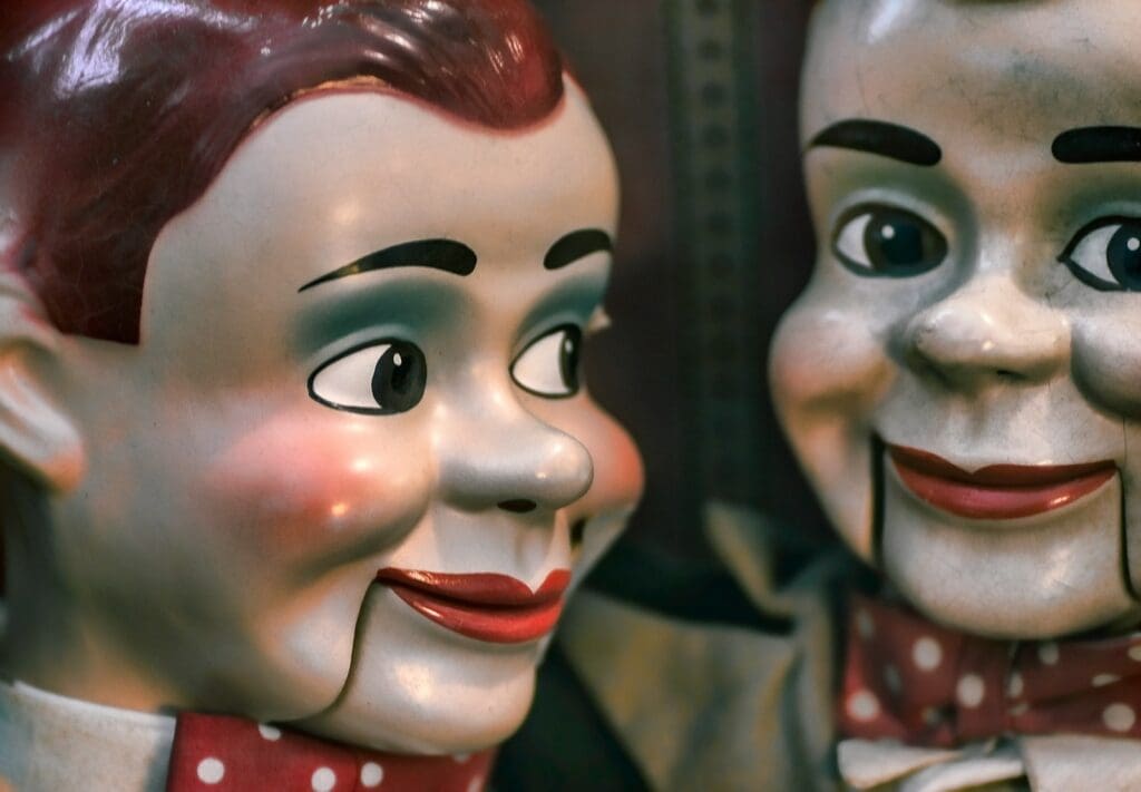 close-up photo of Goosebumps Slappy the Dummy ventriloquist doll