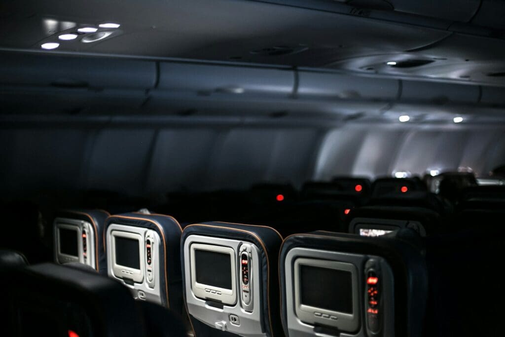 black and gray airplane seats