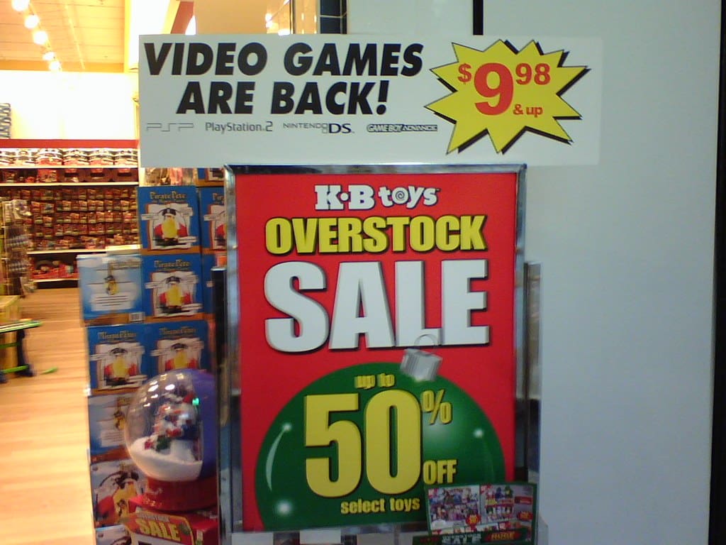 KB Toys Overstock Sale Sign