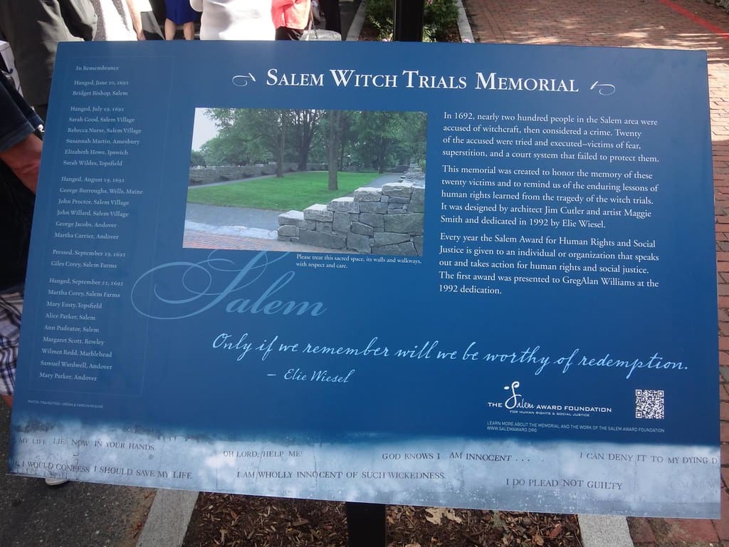 Salem Witch Trial Memorial Sign