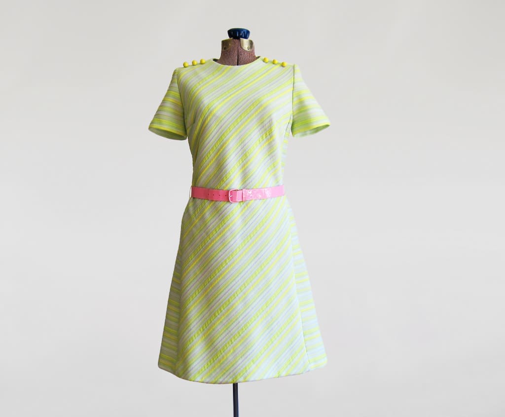 vintage 1960s Mod Lemon Lime Shift Dress