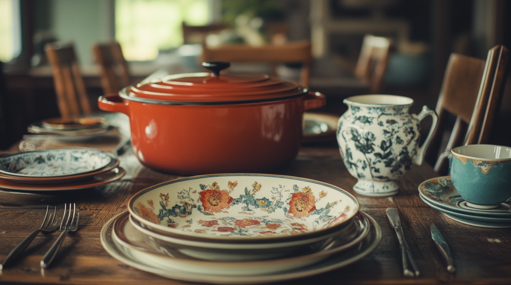 Table set with vintage dishes