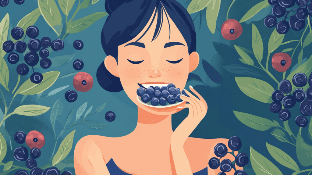 Woman eating blueberries