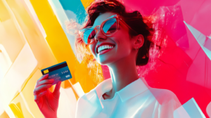 Happy woman with credit card