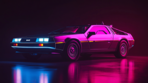 Artistic depiction of a Delorean car from the 1980s