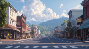 A cute mountain town downtown area