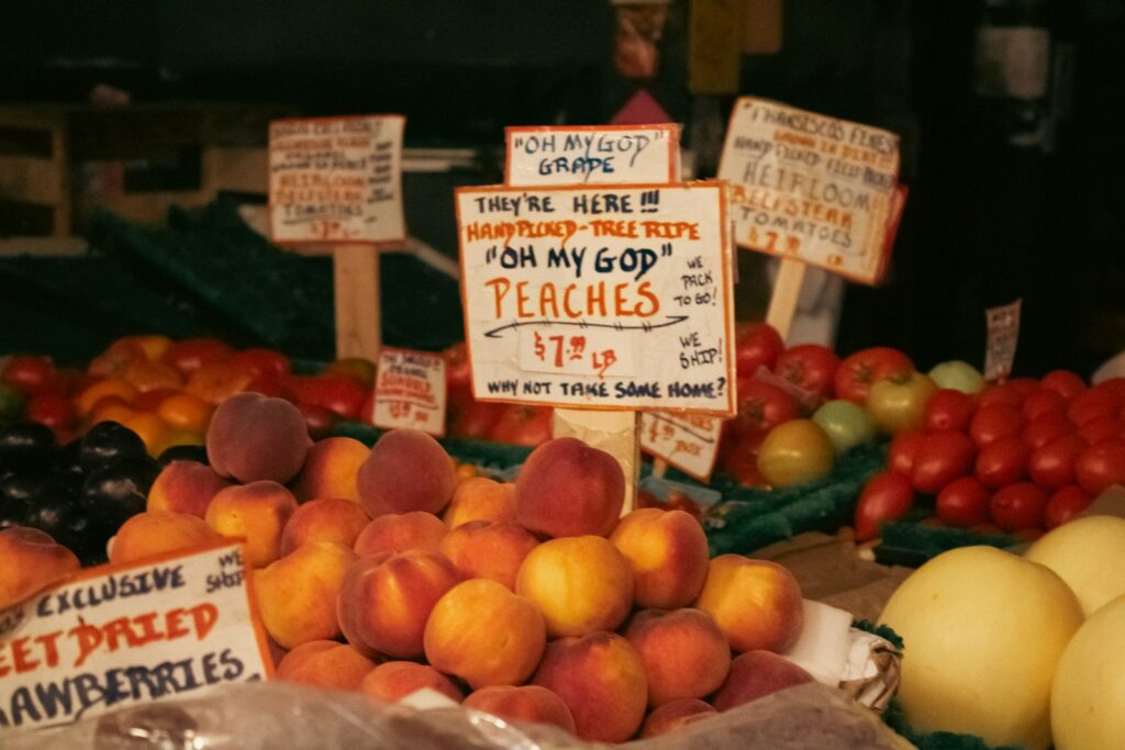 A bunch of fruit that are on display