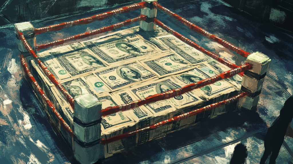 Wrestling ring made from money