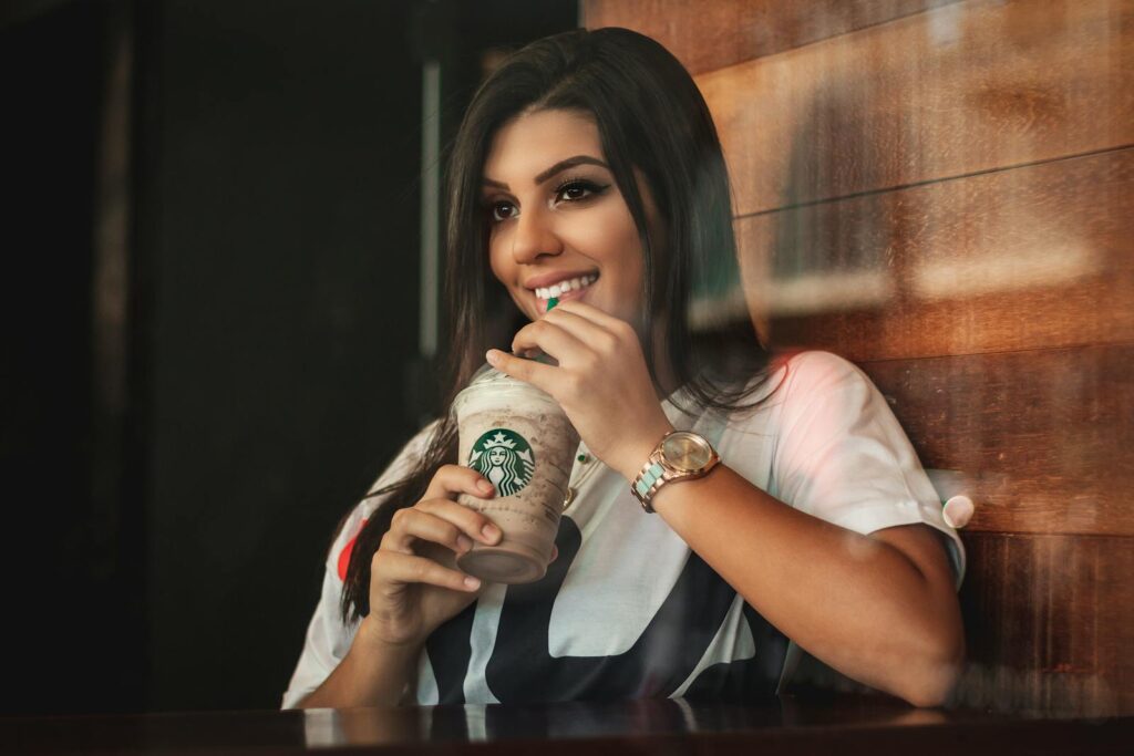 Woman Drinking Starbucks Frappe