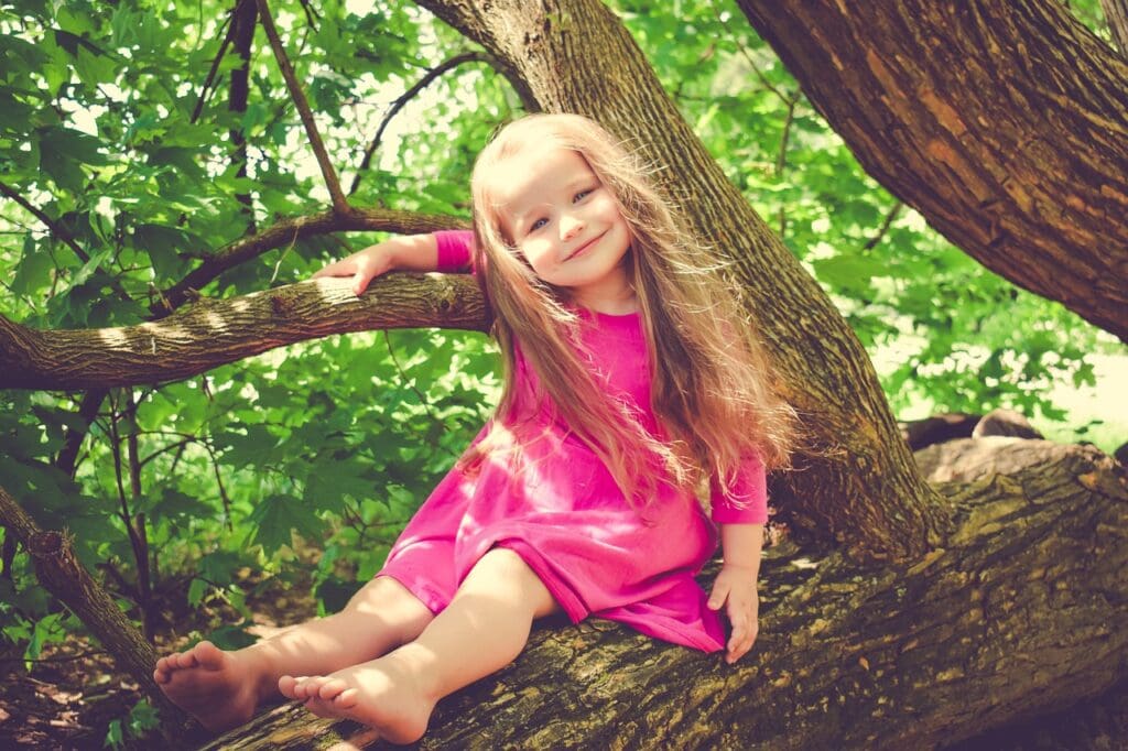 girl, tree, outdoors