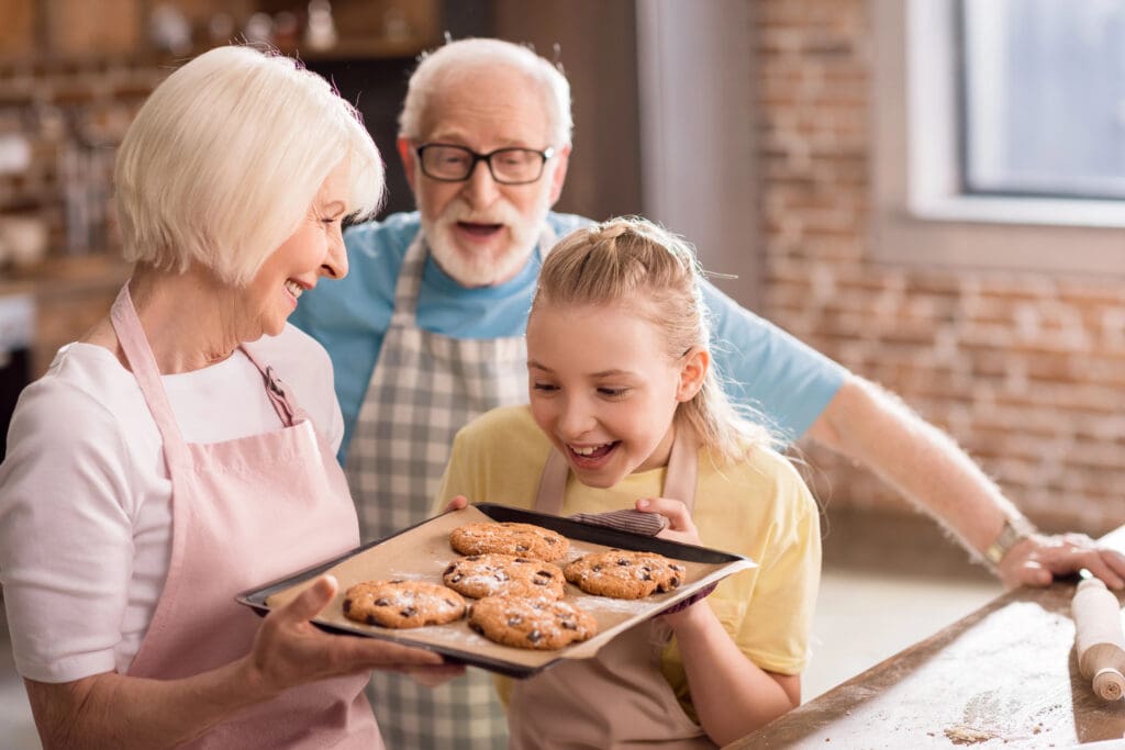 Family baking cookies