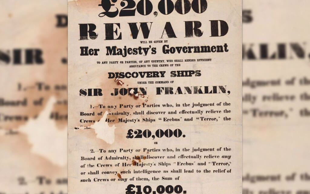 Poster offering a reward for help in finding the expedition