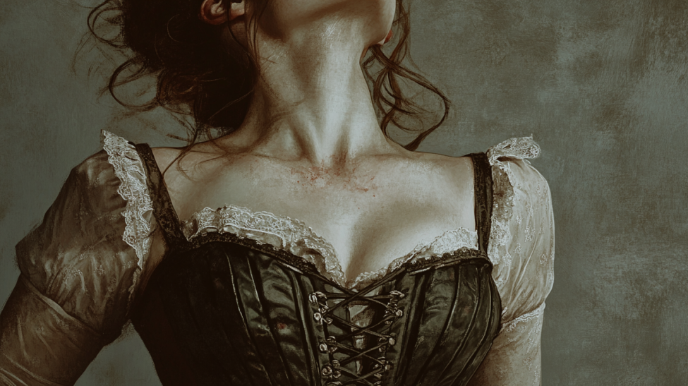 Pale woman in corset